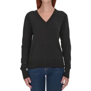 Calvin Klein Jeans V-Neck Sweater Women's Small Black Cotton Knit Top NWT